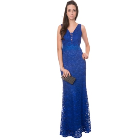 CHOLET - VESTIDO LONGO GUIPIRE DECOTE - AZUL ROYAL CHOLET - VESTIDO LONGO GUIPIRE DECOTE - AZUL ROYAL