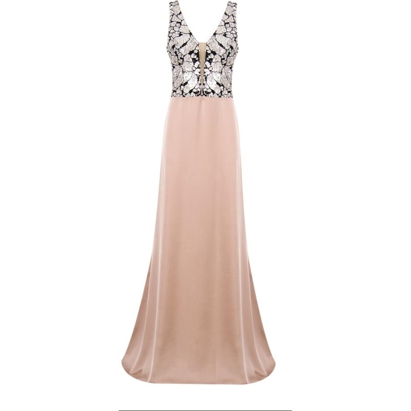 CHOLET - VESTIDO LONGO PAETE C/ CINTO DE PEDRAS - BEGE CHOLET - VESTIDO LONGO PAETE C/ CINTO DE PEDRAS - BEGE