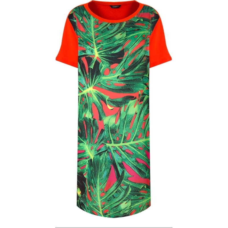 CHOLET - VESTIDO M/C FRENTE ESTAMPA FOLHAS - LARANJA