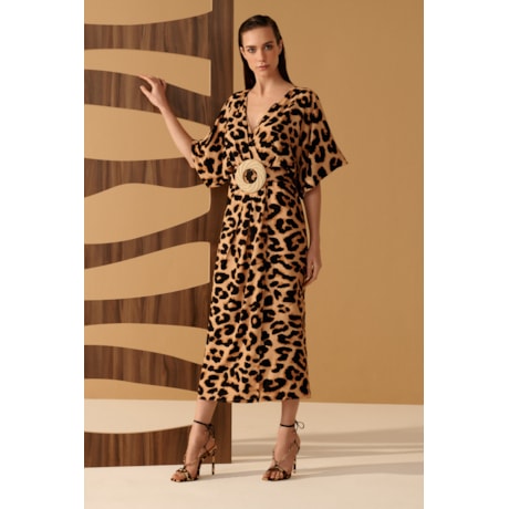 CHOLET - VESTIDO MIDI ESTAMPADO CASHEQUERE ANIMAL PRINT