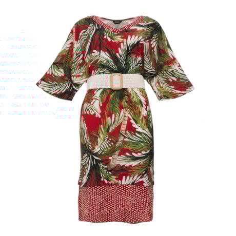CHOLET - VESTIDO VISCOSE MIX ESTAMPAS FOLHAS E POÁ COM CINTO CHOLET - VESTIDO VISCOSE MIX ESTAMPAS FOLHAS E POÁ COM CINTO