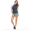 CHOPPER - BLUSA JEANS PEPLUM GOLA LAÇO - JEANS