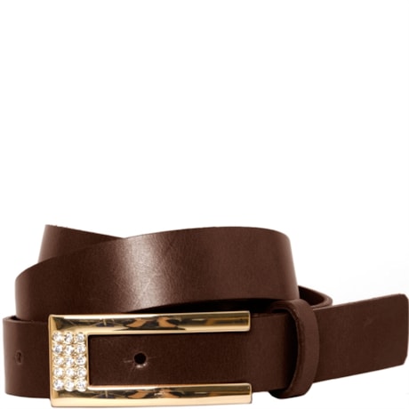 CINTO COURO STRASS - MARROM