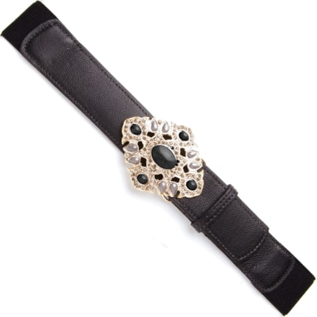 CINTO ELÁSTICO COM FIVELA LOSANGO PEDRAS E STRASS - PRETO