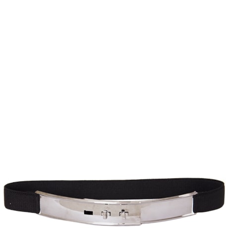 CINTO ELÁSTICO FECHO METAL LONGO PRATA - PRETO