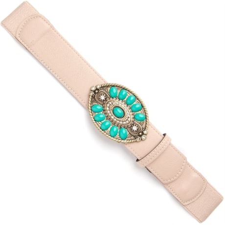 CINTO ELÁSTICO FIVELA OVAL PEDRAS COM STRASS - BEGE
