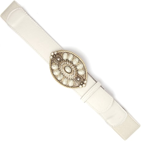 CINTO ELÁSTICO FIVELA OVAL PEDRAS COM STRASS - GELO