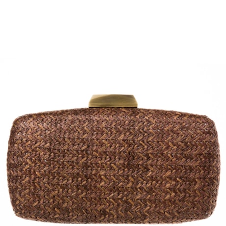 CLUTCH DONNA BRASIL PALHA FECHO EM METAL BRONZE - CAFÉ