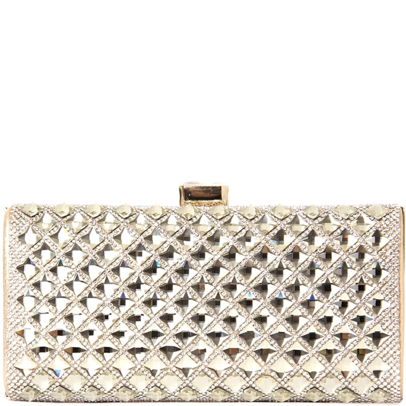 CLUTCH FRENTE PASTILHA ESPELHO C/ STRASS - DOURADO