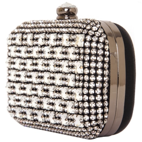 CLUTCH FRENTE STRASS + CHATONS FECHO CRISTAL COM COSTAS LISA - PRETO