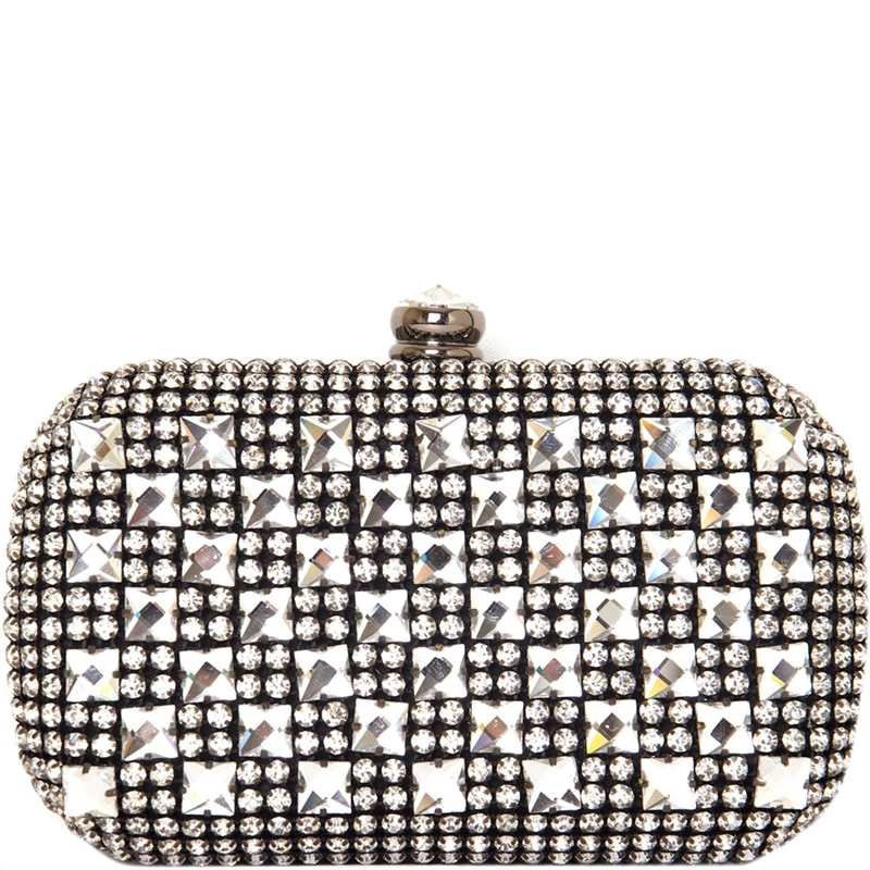 CLUTCH FRENTE STRASS + CHATONS FECHO CRISTAL COM COSTAS LISA - PRETO