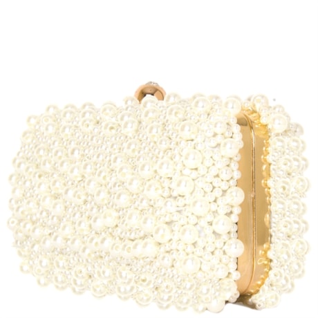 CLUTCH MÉDIA PÉROLAS PEQUENAS FECHO COM STRASS - OFF WHITE