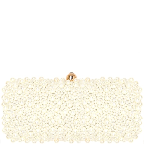 CLUTCH MÉDIA PÉROLAS PEQUENAS FECHO COM STRASS - OFF WHITE