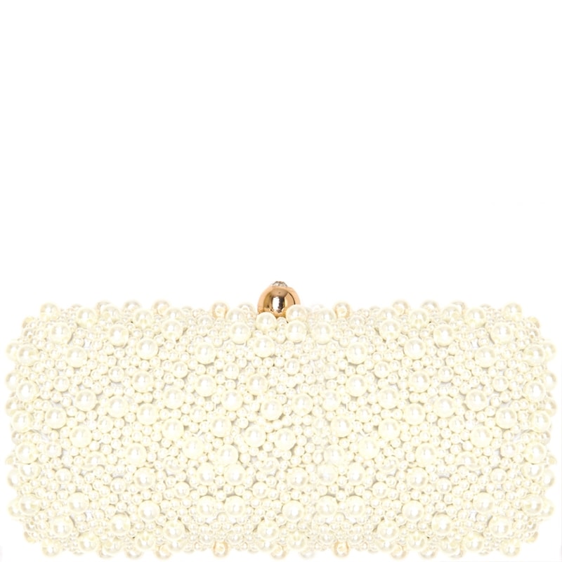 CLUTCH MÉDIA PÉROLAS PEQUENAS FECHO COM STRASS - OFF WHITE
