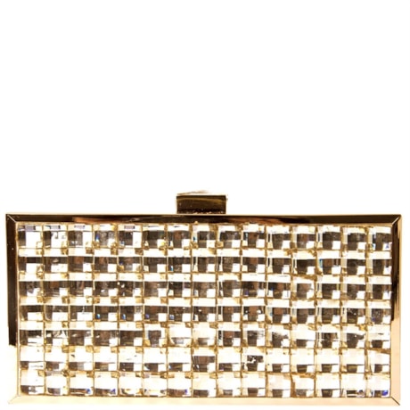 CLUTCH METAL/ CRISTAIS RETANGULAR GRANDE - DOURADO