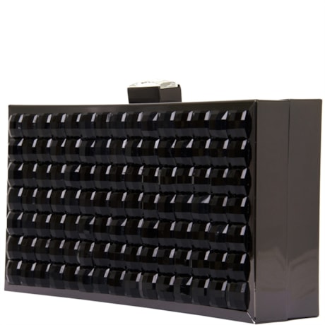 CLUTCH METAL/ CRISTAIS RETANGULAR GRANDE - PRETO