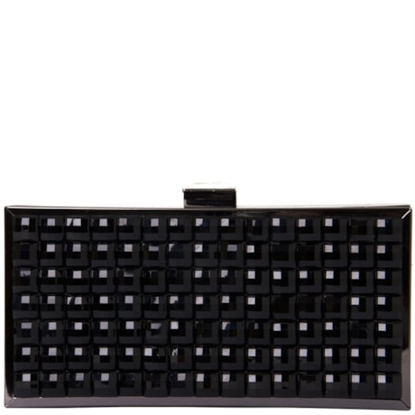 CLUTCH METAL/ CRISTAIS RETANGULAR GRANDE - PRETO
