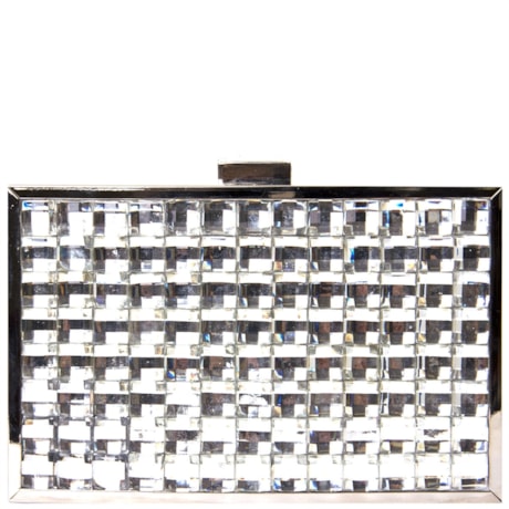 CLUTCH METAL/ CRISTAIS RETANGULAR MÉDIA - PRATA