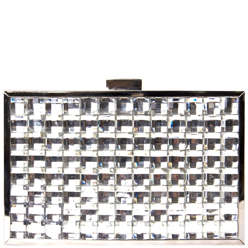 CLUTCH METAL/ CRISTAIS RETANGULAR MÉDIA - PRATA