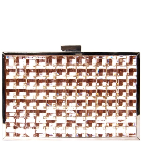 CLUTCH METAL/ CRISTAIS RETANGULAR MÉDIA - SALMÃO