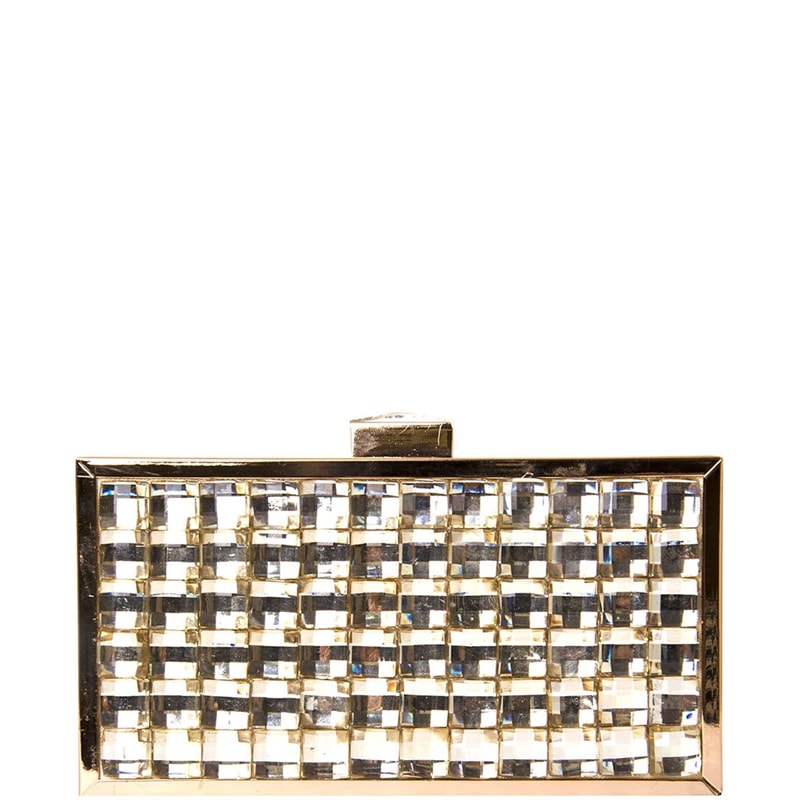 CLUTCH METAL/ CRISTAIS RETANGULAR PEQUENA - DOURADO