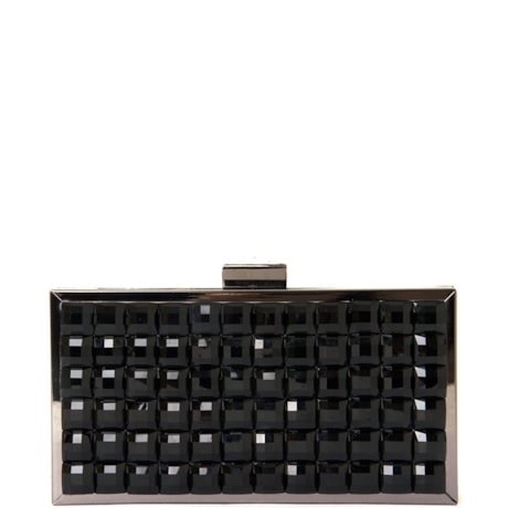 CLUTCH METAL/ CRISTAIS RETANGULAR PEQUENA - PRETO