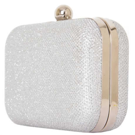 CLUTCH PEQUENA GLITTER COM FECHO BOLA LISA - PRATA