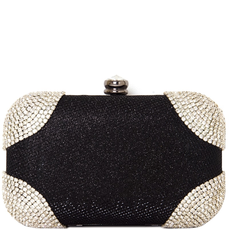 CLUTCH PEQUENA GLITTER E STRASS NOS CANTOS - PRETO