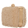 CLUTCH PEQUENA PÉROLAS ACABAMENTO DOURADO - CHAMPANHE