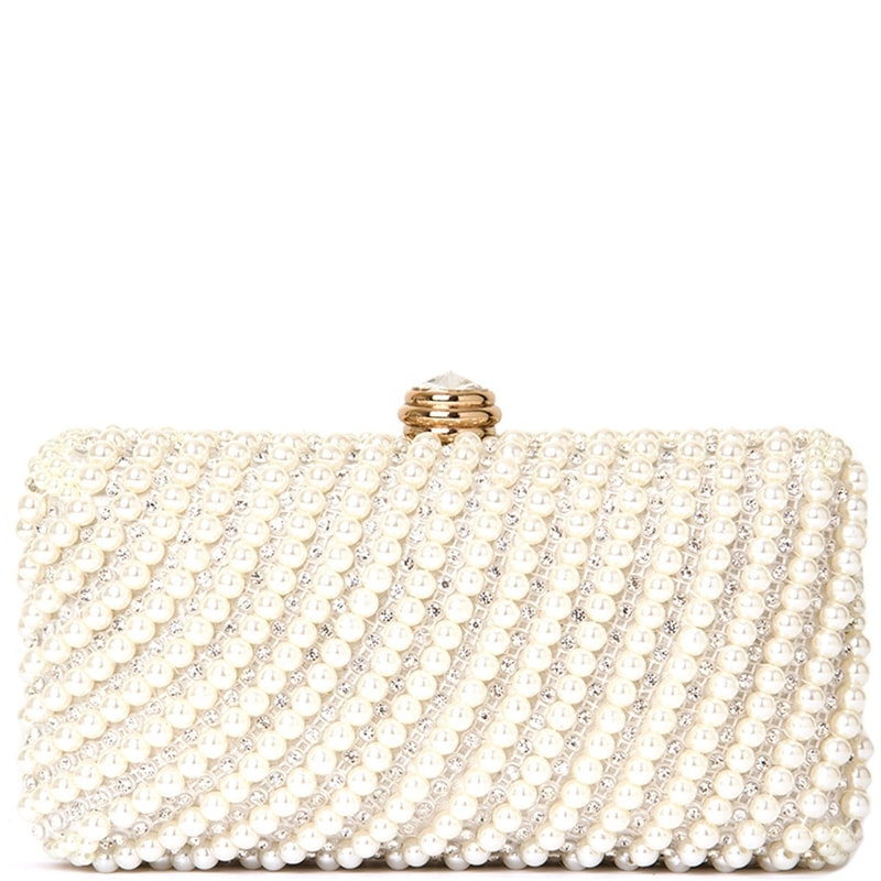 clutch pérolas/ cristais retangular curvo - PÉROLA