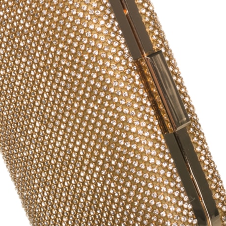 CLUTCH RETANGULAR CAPITOLLIUM BORDAS ARREDONDADAS MALHA PONTOS STRASS - DOURADO