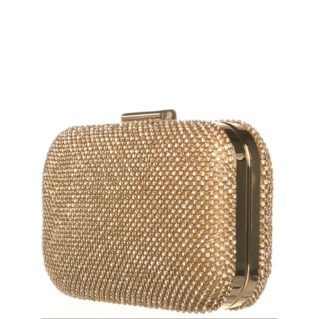 CLUTCH RETANGULAR CAPITOLLIUM BORDAS ARREDONDADAS MALHA PONTOS STRASS - DOURADO