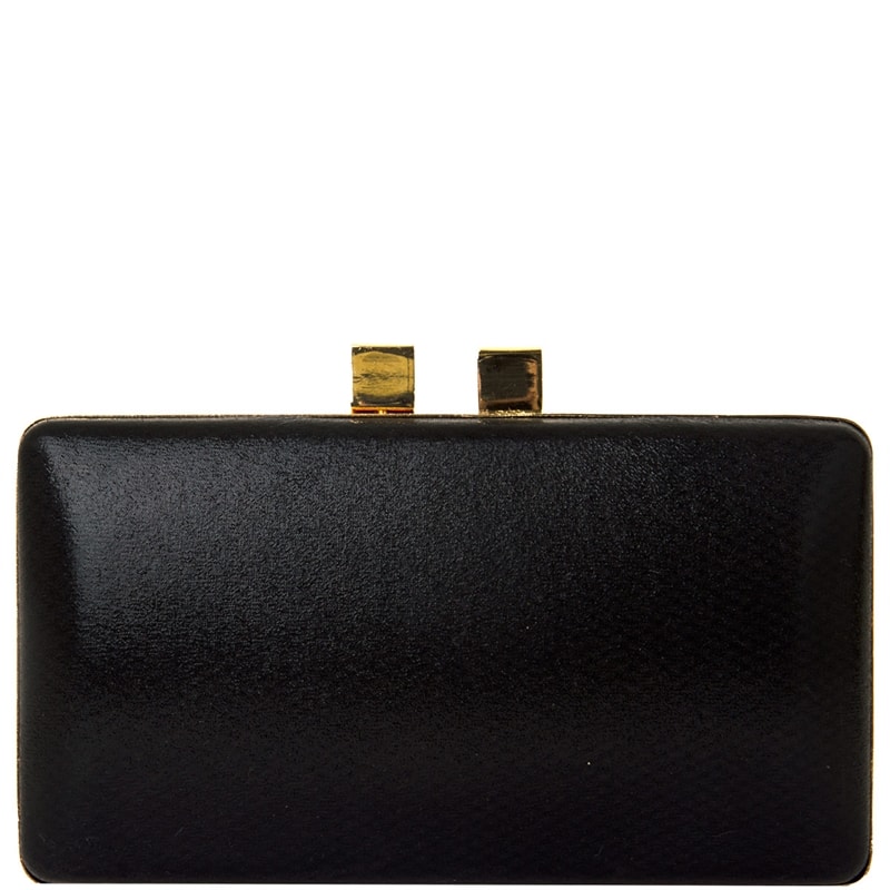 clutch retangular cetim fecho duplo metal - PRETO