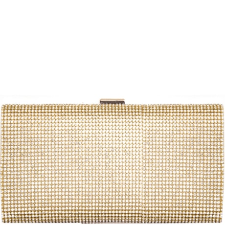 CLUTCH RETANGULAR CETIM LISA FRENTE STRASS - DOURADO