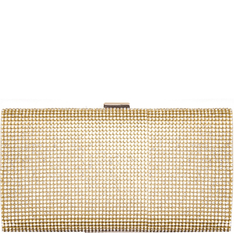 CLUTCH RETANGULAR CETIM LISA FRENTE STRASS - DOURADO
