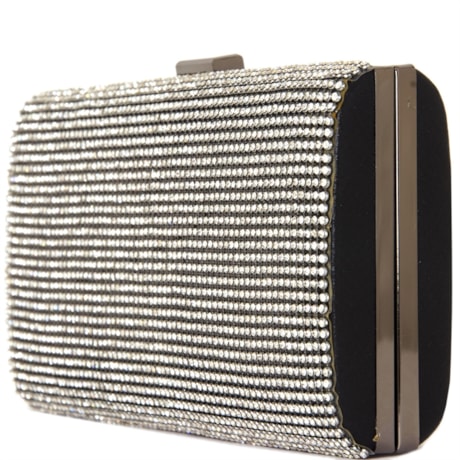 CLUTCH RETANGULAR CETIM LISA FRENTE STRASS - PRETO