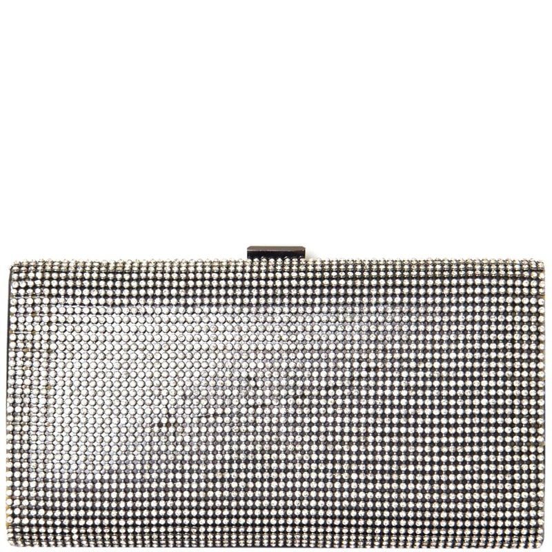CLUTCH RETANGULAR CETIM LISA FRENTE STRASS - PRATA