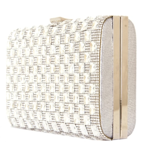 CLUTCH RETANGULAR GRANDE MICRO STRASS COM PLACAS - PRATA