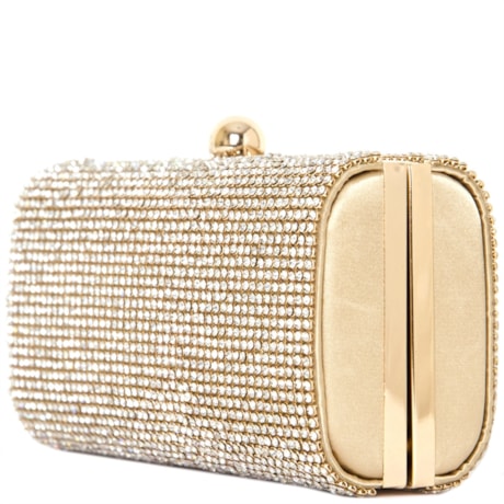 CLUTCH RETANGULAR GRANDE STRASS FECHO BOLA LISA - DOURADO