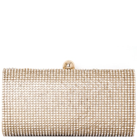 CLUTCH RETANGULAR GRANDE STRASS FECHO BOLA LISA - DOURADO