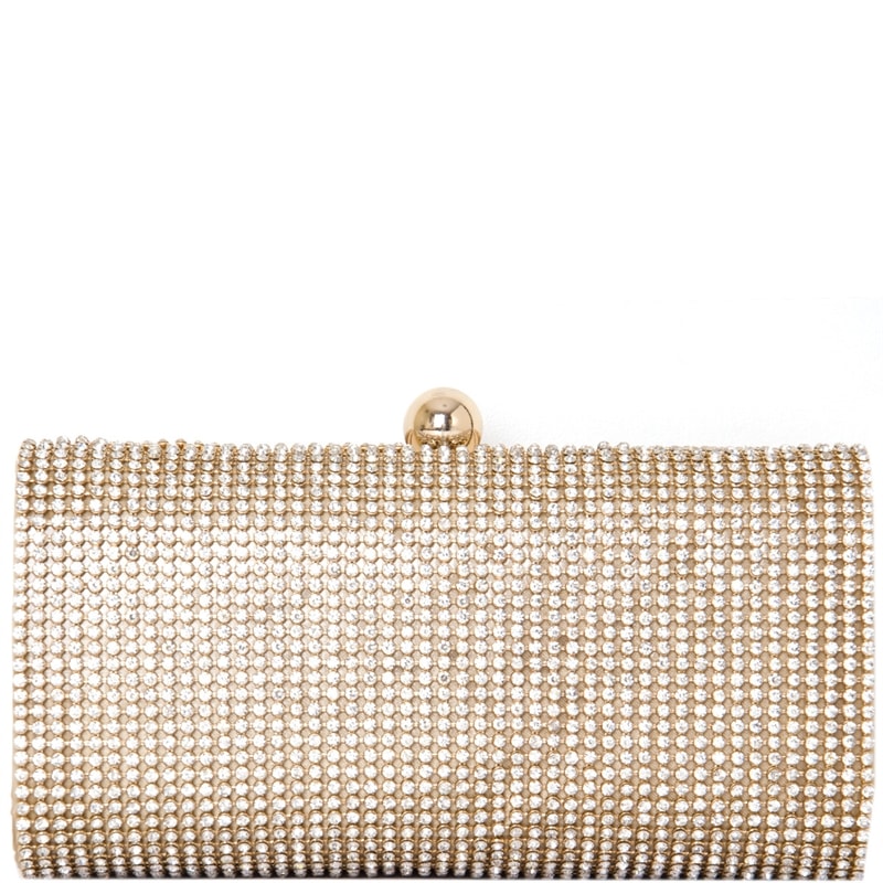 CLUTCH RETANGULAR GRANDE STRASS FECHO BOLA LISA - DOURADO