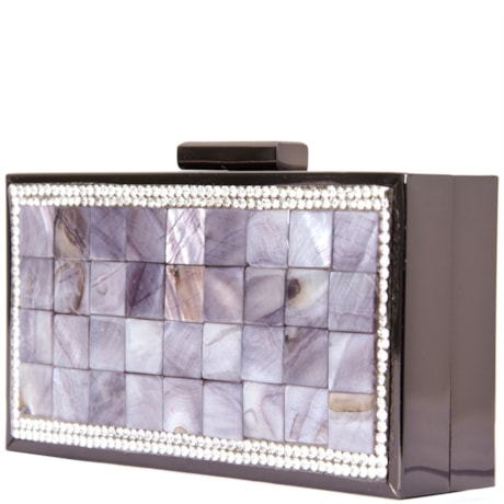 CLUTCH RETANGULAR MADRE PÉROLA/ STRASS - PRETO