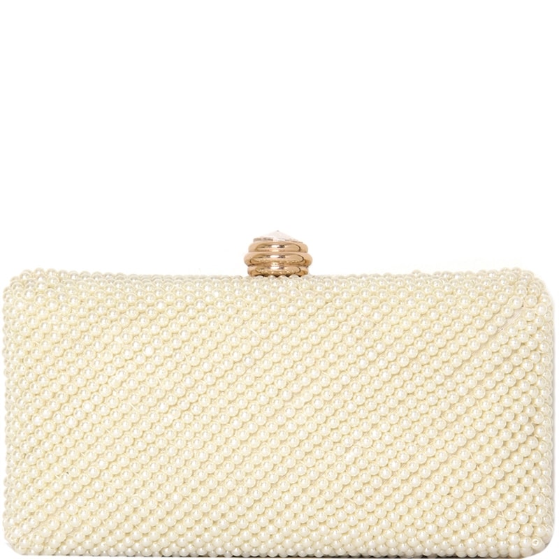 CLUTCH RETANGULAR PÉROLAS IRREGULARES FECHO COM STRASS - OFF WHITE