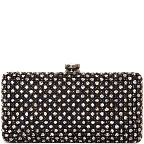 CLUTCH RETANGULAR PÉROLAS/ STRASS FECHO COM STRASS - PRETO