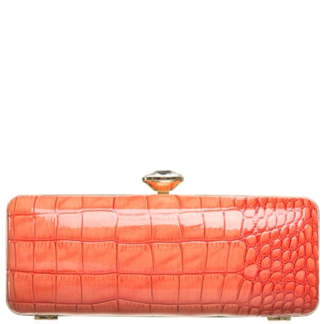 CLUTCH RETANGULAR SNAKE FECHO CRISTAL REDONDO - CORAL