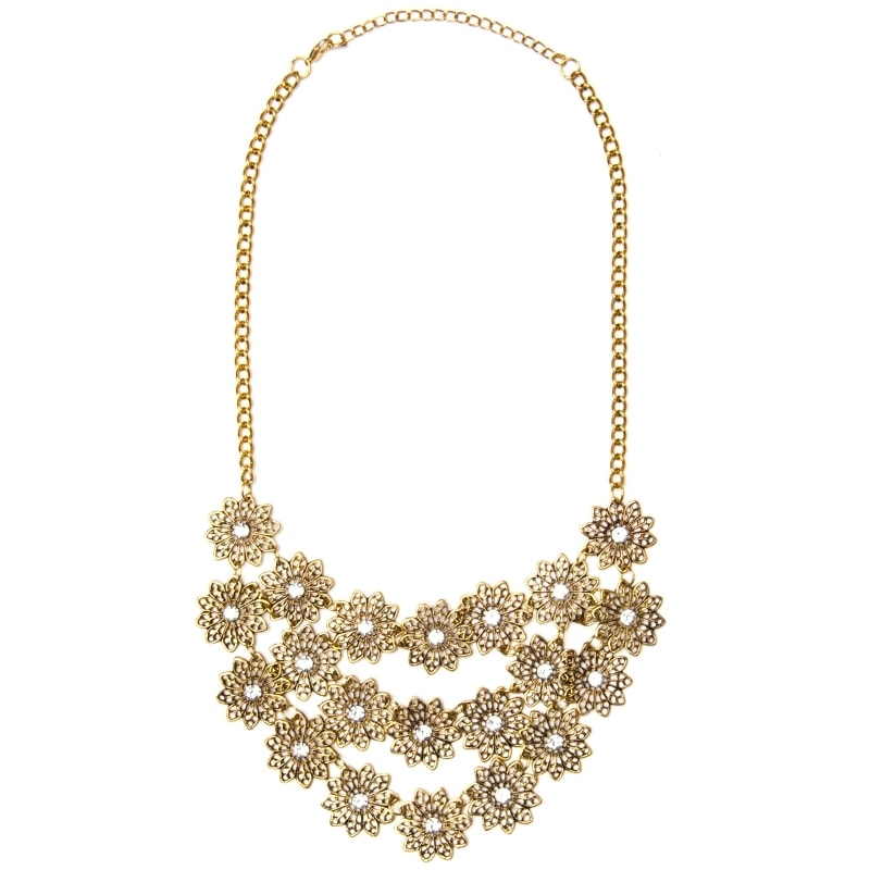 COLAR FLORZINHAS C/ STRASS - OURO VELHO