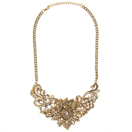 COLAR FOLHAS VAZADAS C/ STRASS - OURO VELHO