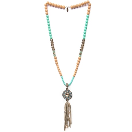 COLAR LONGO DE CONTAS E CRISTAL TASSEL STRASS E CORRENTE - VERDE