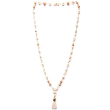 COLAR MARCIELLI RODRIGUES MIX DE CRISTAL PEROLA E TASSEL - BEGE