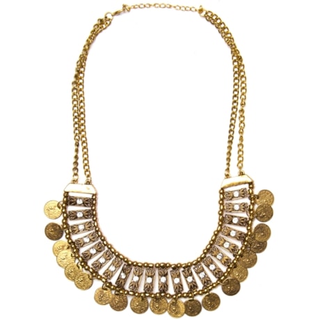 COLAR STRASS C/ MOEDAS - OURO VELHO